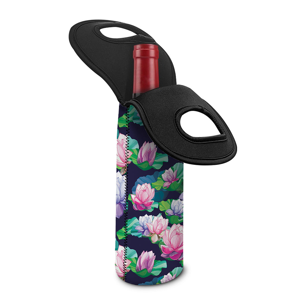 Vintage Lotus Floral Print Single Neoprene Wine Tote