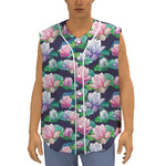 Vintage Lotus Floral Print Sleeveless Baseball Jersey