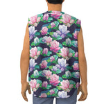 Vintage Lotus Floral Print Sleeveless Baseball Jersey