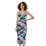 Vintage Lotus Floral Print Slim Fit Midi Cami Dress
