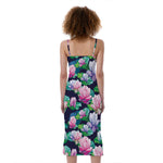 Vintage Lotus Floral Print Slim Fit Midi Cami Dress