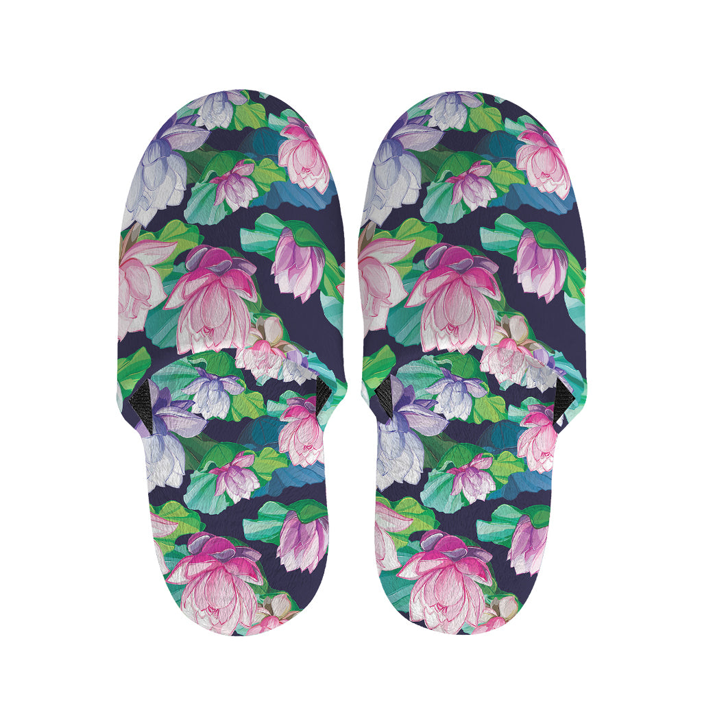 Vintage Lotus Floral Print Slippers