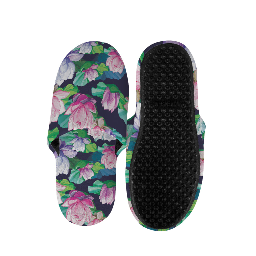Vintage Lotus Floral Print Slippers