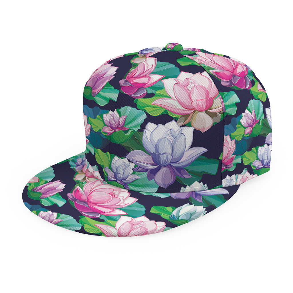 Vintage Lotus Floral Print Snapback Cap