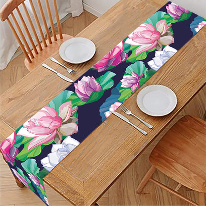 Vintage Lotus Floral Print Table Runner