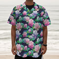Vintage Lotus Floral Print Textured Short Sleeve Shirt