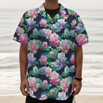 Vintage Lotus Floral Print Textured Short Sleeve Shirt