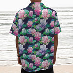 Vintage Lotus Floral Print Textured Short Sleeve Shirt