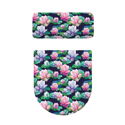 Vintage Lotus Floral Print Toilet Lid And Tank Cover Set