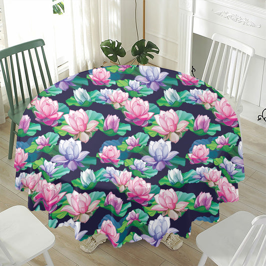 Vintage Lotus Floral Print Waterproof Round Tablecloth