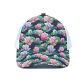 Vintage Lotus Floral Print White Mesh Trucker Hat