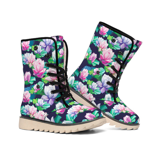 Vintage Lotus Floral Print Winter Boots
