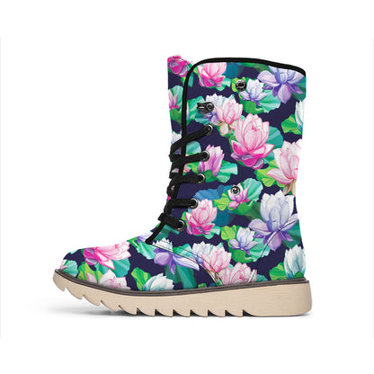 Vintage Lotus Floral Print Winter Boots