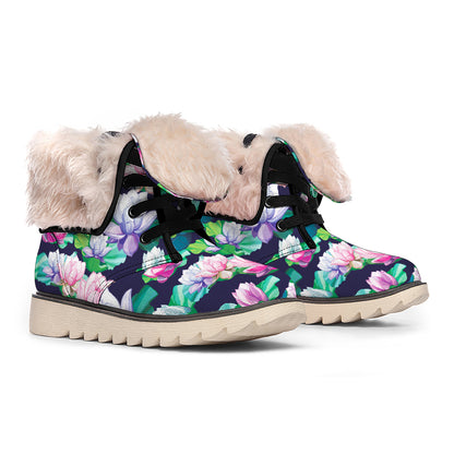Vintage Lotus Floral Print Winter Boots