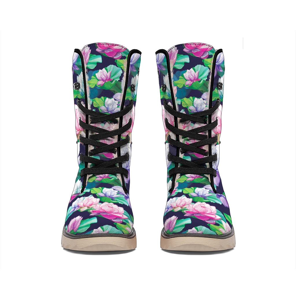 Vintage Lotus Floral Print Winter Boots