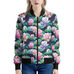 Vintage Lotus Floral Print Women's Bomber Jacket
