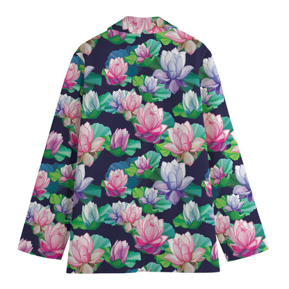Vintage Lotus Floral Print Women's Cotton Blazer