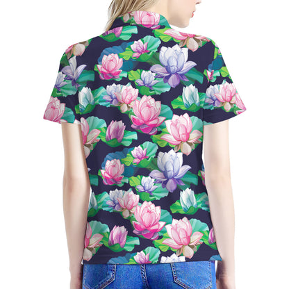 Vintage Lotus Floral Print Women's Polo Shirt