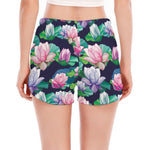 Vintage Lotus Floral Print Women's Split Running Shorts