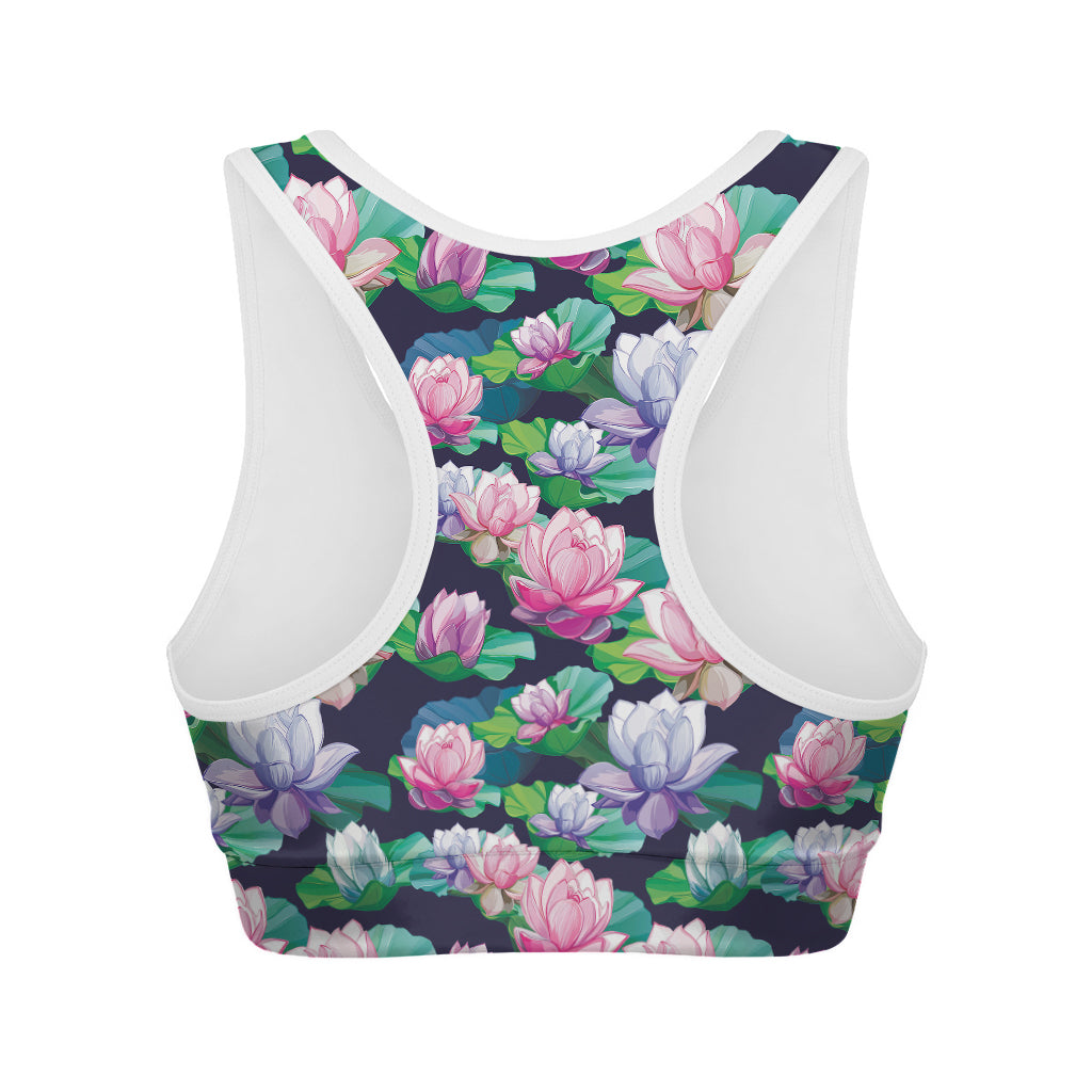 Vintage Lotus Floral Print Women's Sports Bra