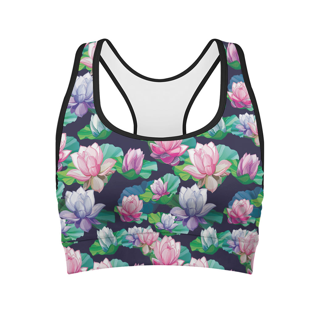Vintage Lotus Floral Print Women's Sports Bra