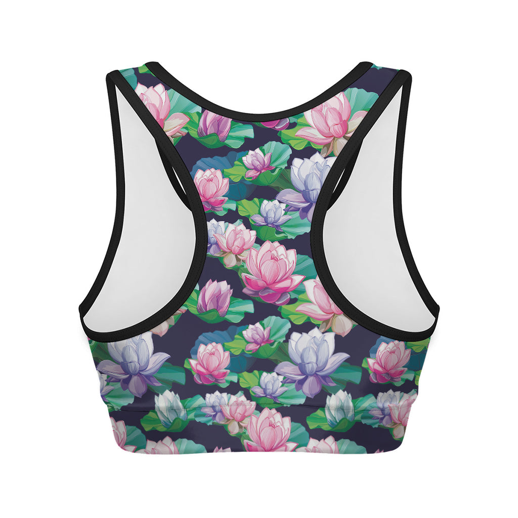 Vintage Lotus Floral Print Women's Sports Bra