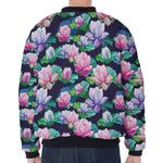 Vintage Lotus Floral Print Zip Sleeve Bomber Jacket