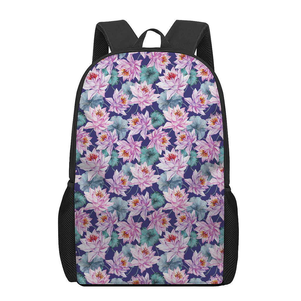 Vintage Lotus Flower Print 17 Inch Backpack