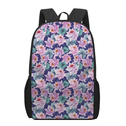 Vintage Lotus Flower Print 17 Inch Backpack