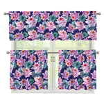 Vintage Lotus Flower Print 3 Piece Kitchen Curtains