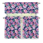 Vintage Lotus Flower Print 3 Piece Kitchen Curtains