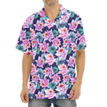 Vintage Lotus Flower Print Aloha Shirt