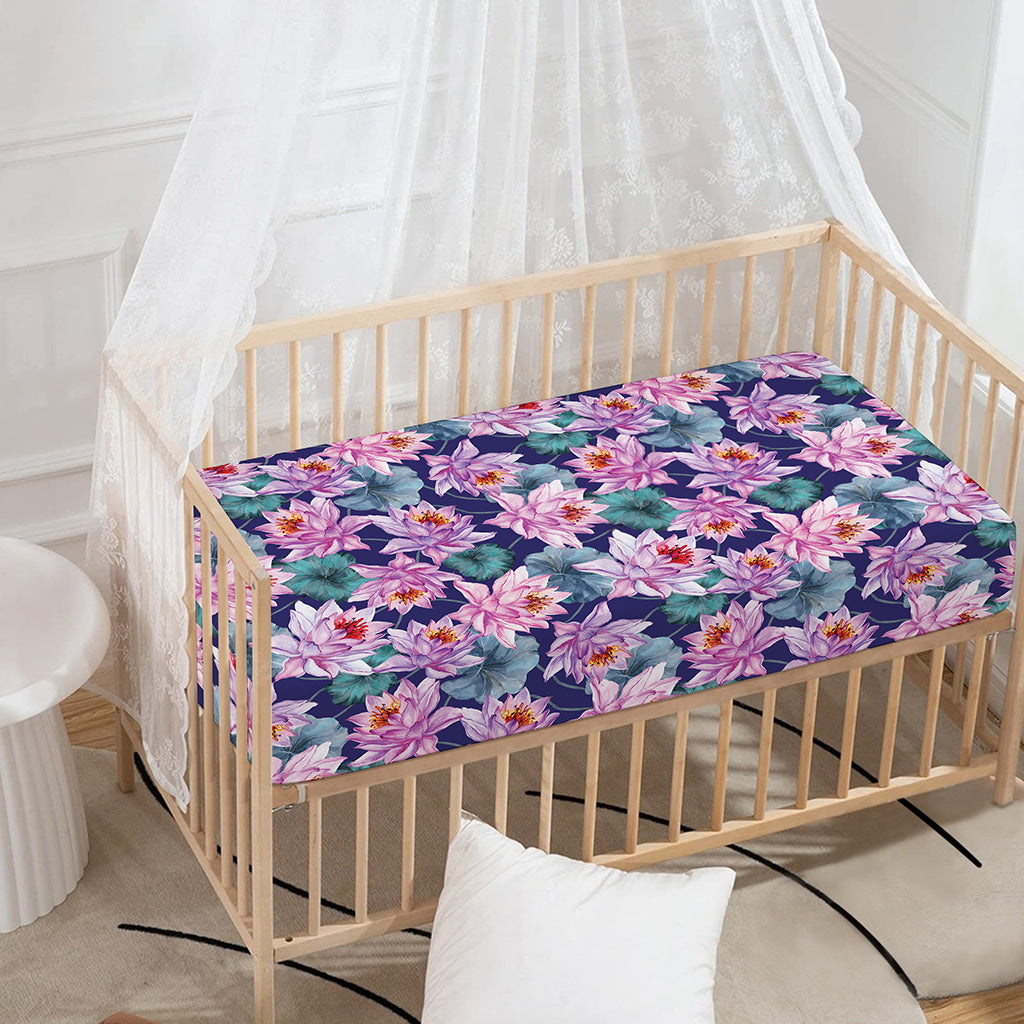 Vintage Lotus Flower Print Baby Crib Sheet