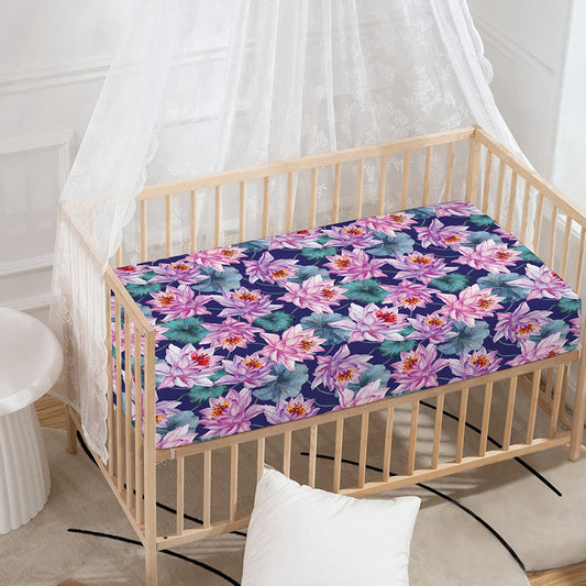 Vintage Lotus Flower Print Baby Crib Sheet