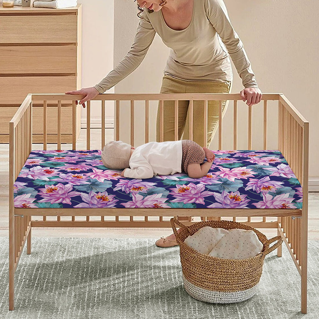 Vintage Lotus Flower Print Baby Crib Sheet