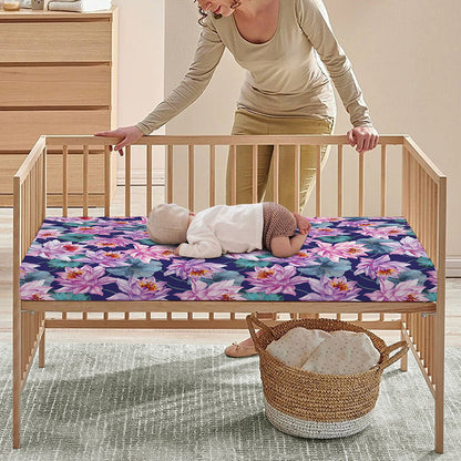 Vintage Lotus Flower Print Baby Crib Sheet