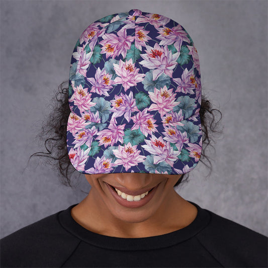 Vintage Lotus Flower Print Baseball Cap