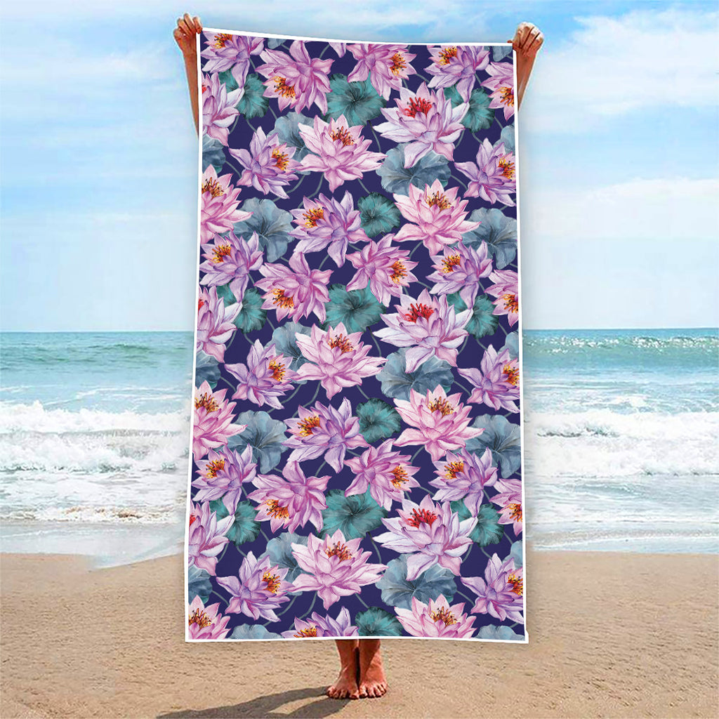 Vintage Lotus Flower Print Beach Towel