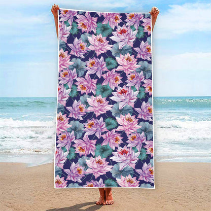 Vintage Lotus Flower Print Beach Towel