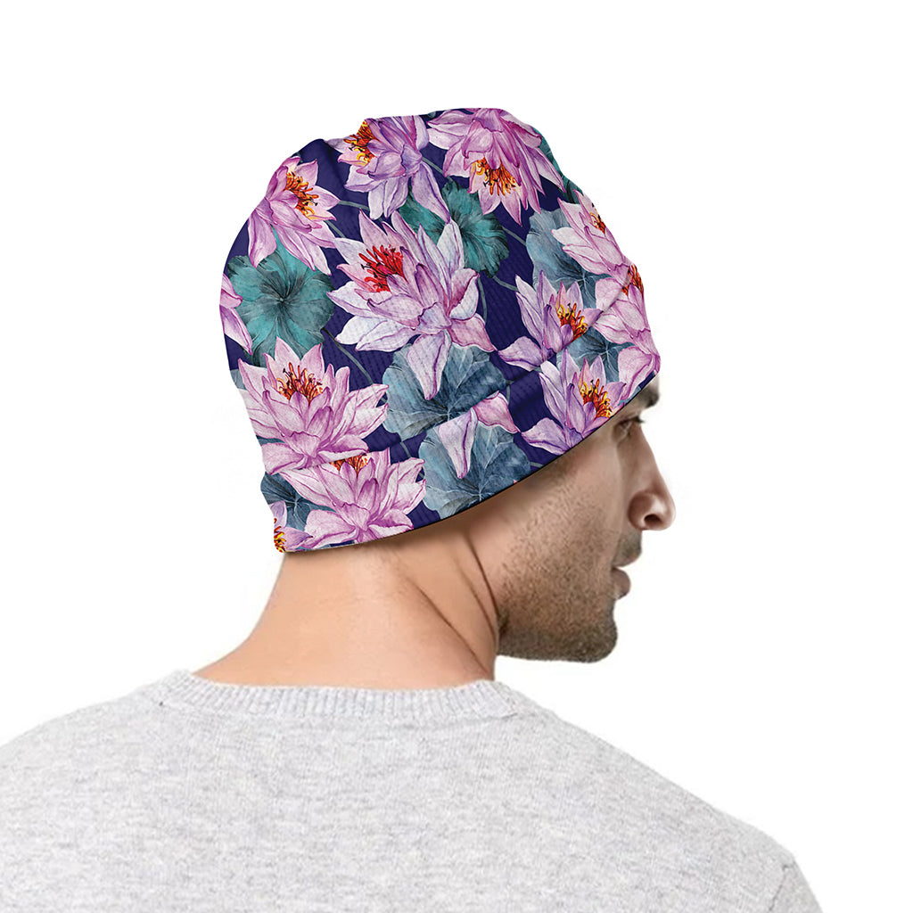 Vintage Lotus Flower Print Beanie