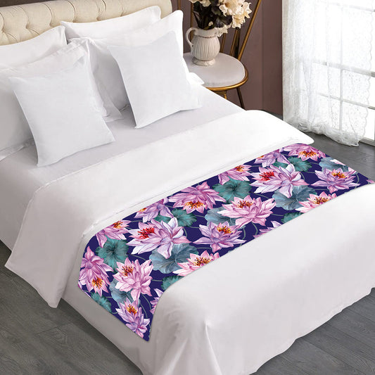 Vintage Lotus Flower Print Bed Runner