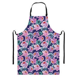 Vintage Lotus Flower Print Bib Apron With Pocket