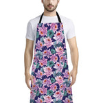 Vintage Lotus Flower Print Bib Apron With Pocket
