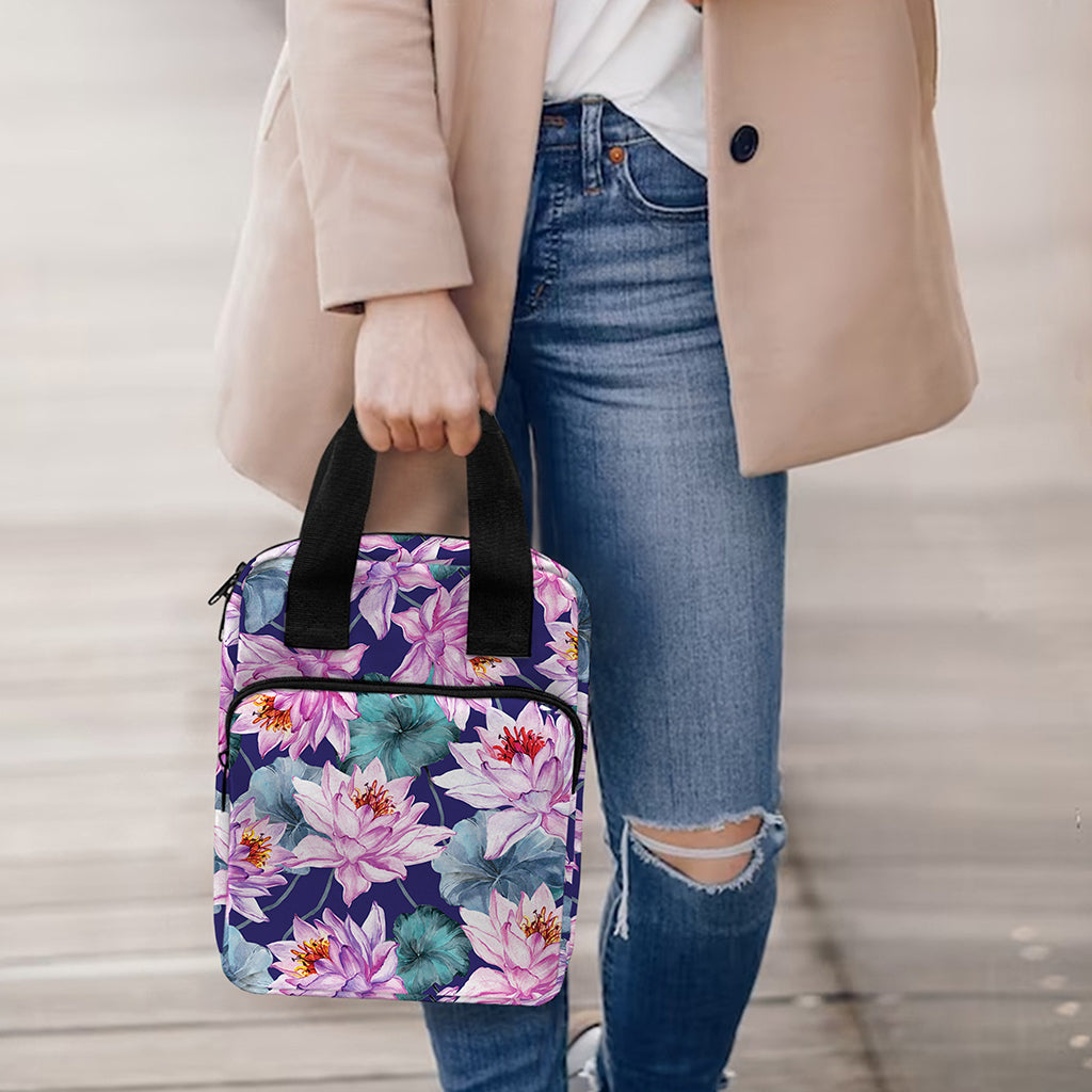 Vintage Lotus Flower Print Bible Tote Bag