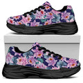 Vintage Lotus Flower Print Black Chunky Shoes