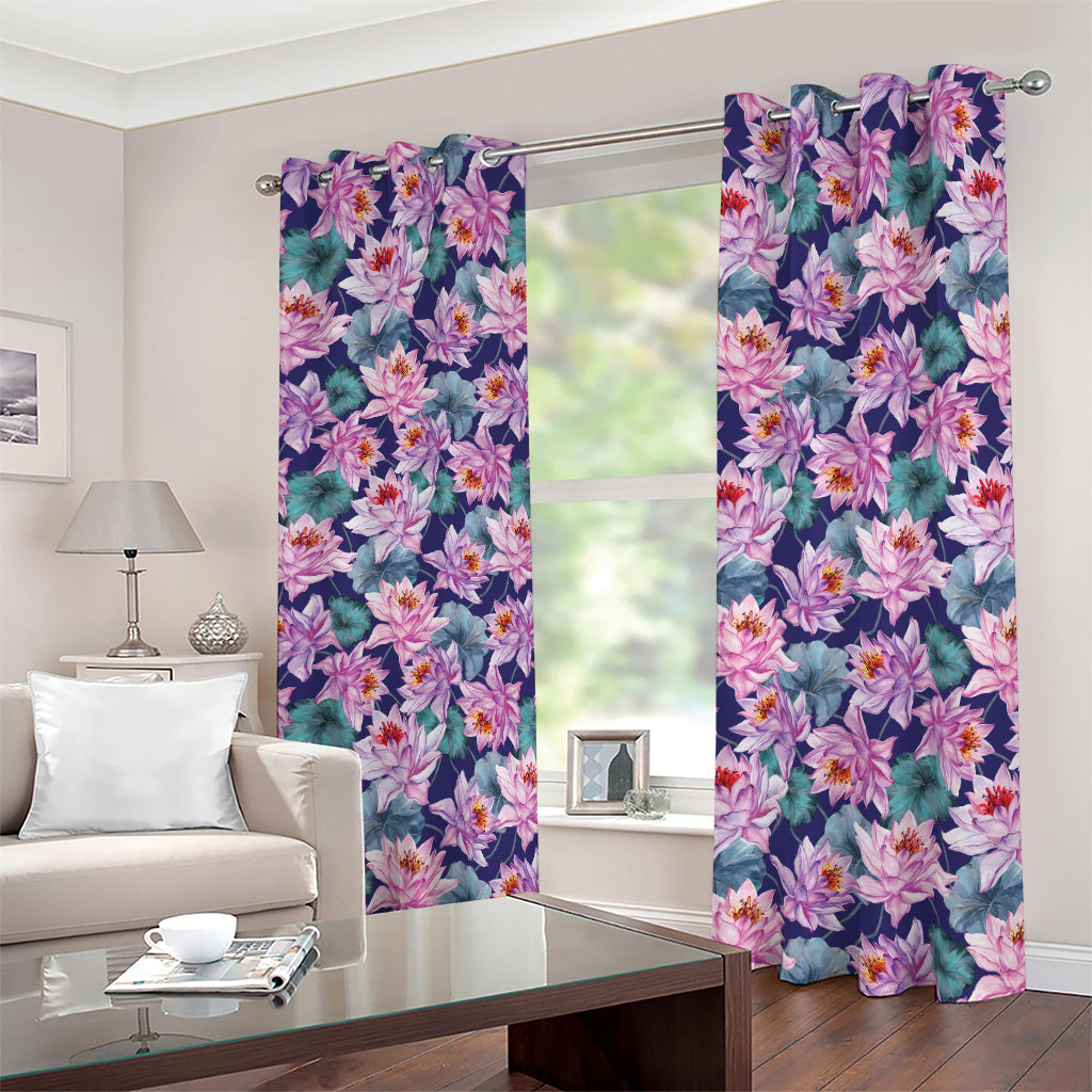 Vintage Lotus Flower Print Blackout Grommet Curtains