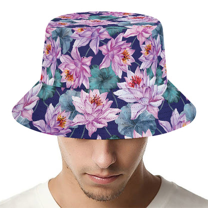 Vintage Lotus Flower Print Bucket Hat