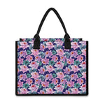Vintage Lotus Flower Print Canvas Tote Bag