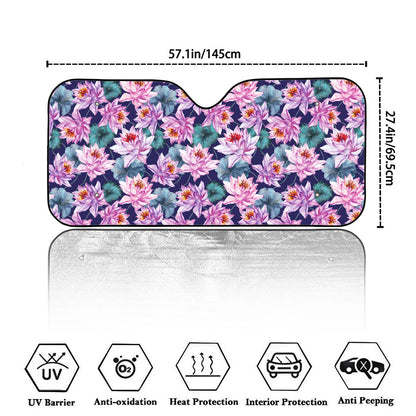 Vintage Lotus Flower Print Car Windshield Sun Shade