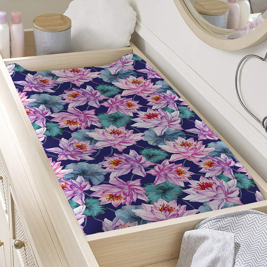 Vintage Lotus Flower Print Changing Pad Cover